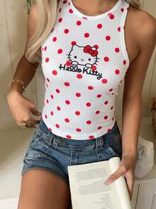 CovetEZ HELLO KITTY AND FRIENDS | SHEIN 休閒極簡圓領 IP 聯名印花圖案修身女款背心，適合夏季 - 彩色 - 查看 5