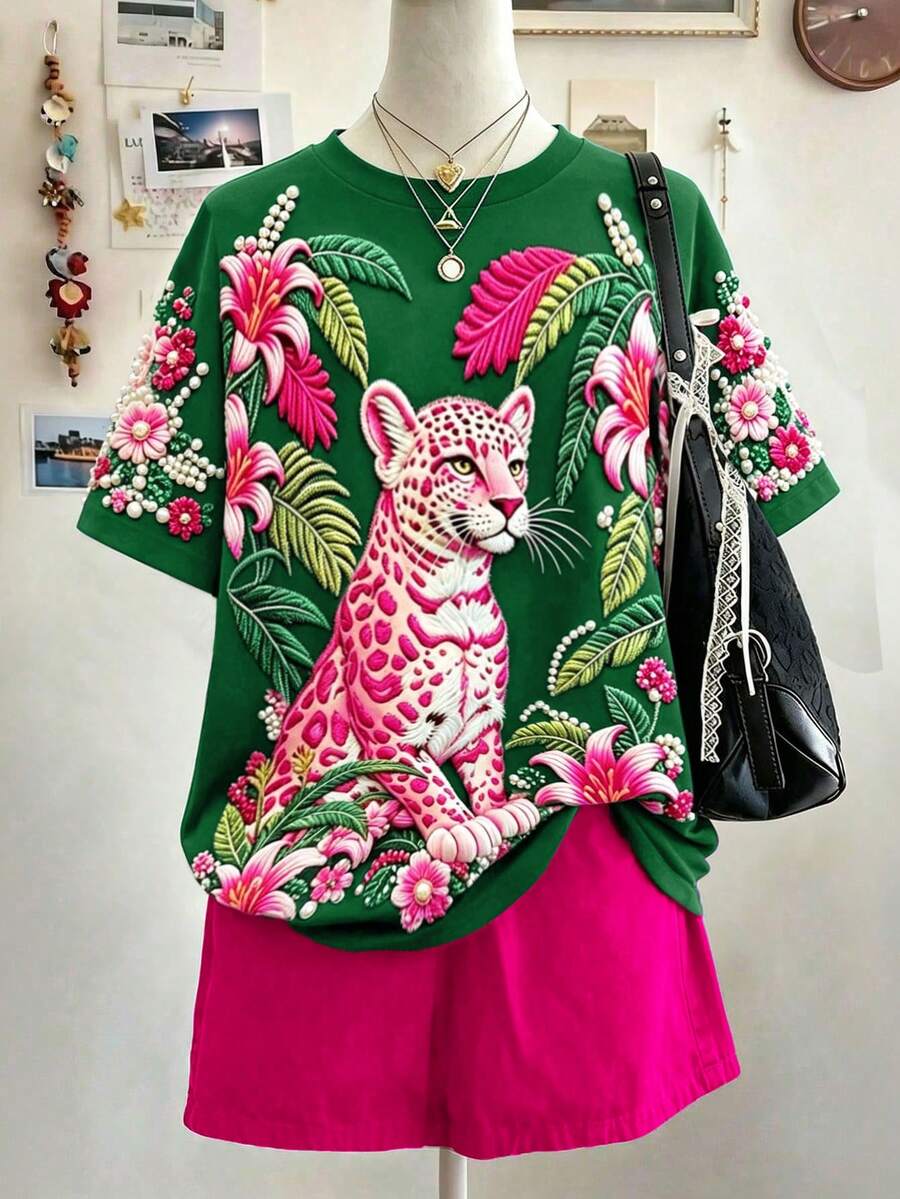 DrmWander 女款T恤、女款街頭風上衣、街頭風格、圖案短袖T恤、可愛夏季上衣 - 彩色 - 查看 1