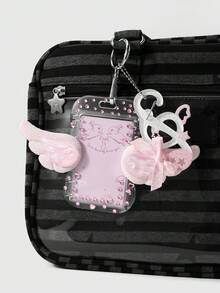 ROMWE Kawaii 1 Second-Dimensional Sweet And Cute Pink Acrylic Polka Dot Note Colorful Wing Bow'Send Love Rhinestone Sticker 1 'Card Cover DIY Keychain Bag Pendant - Pink-202 - View 2