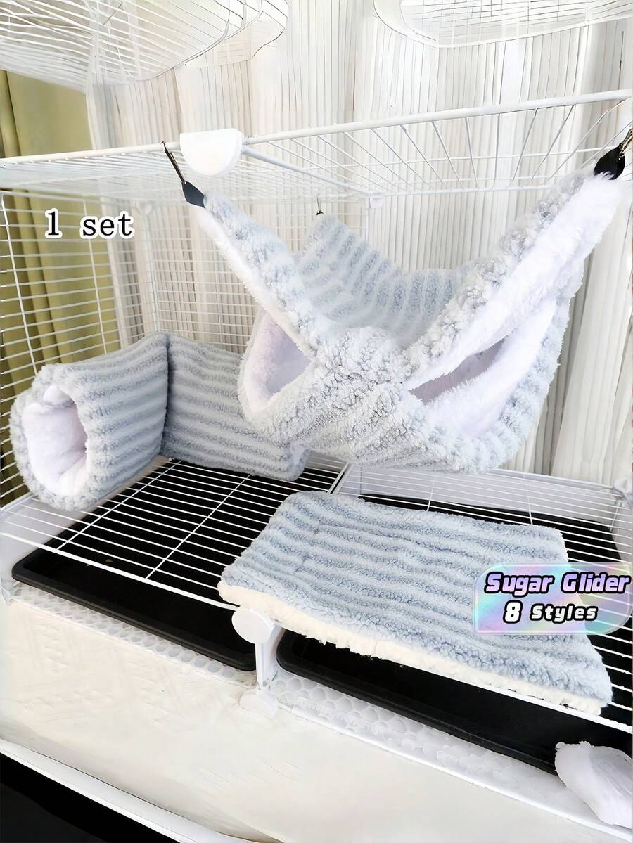 Sugar Glider Ferret Hammock Tunnel Hideout 3PCS, Double Layer Hanging Pet Bed For Small Animals, - Multicolor - View 1
