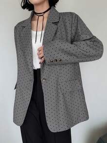 FRIFUL 女款波點圖案翻領長袖休閒西裝外套 夏季款 - 灰色 - 查看 6
