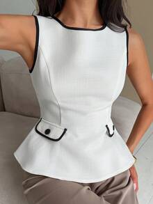 DAZY Women's Elegant Colorblock Sleeveless Pullover Blouse, Summer - White - View 5
