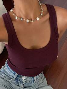 DAZY Women's Solid Color Fitted Casual Vacation Summer Tank Top - Burgundy - View 3