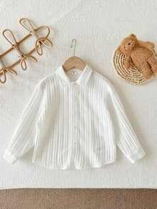 LMoss Kids Kids Young Boy Woven Solid Color Loose Casual Shirt - White - View 6