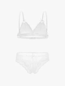 Bisouelle 3pcs Set Solid Color Lace Bralette & Bikini Panty Lingerie Set (No Wire Bra, Triangle Panty)For Summerfor Summer - Multicolor - View 23