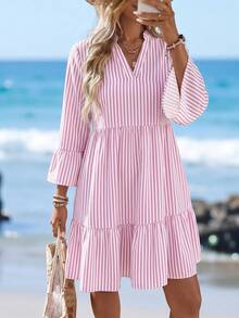 SHEIN LUNE Casual Simple Floral Pattern Women's Short Dress Suitable For Summer - Pink - View 5