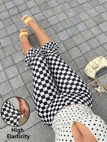 Muchica Plus Size Checkered Print Ruffle Hem Leggings - Multicolor - View 3