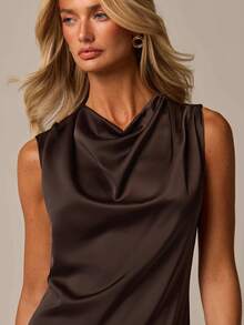COSMINA Women's Casual Elegant Cowl Neck Satin Maxi Dress Formal Dark Brown  Dress Wedding Guest Dress  Graduation Dress Work Dress - Brown - View 5