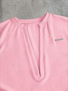 AXEPEAK Men's Metal Letter Patchwork Deep V-Neck Casual Tank Top - Pink - View 5