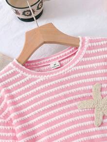 SHEIN LMoss Kids 女童針織素色圓領寬鬆T恤與修身短褲兩件套 - 淺粉色 - 查看 4