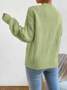 SHEIN 秋冬休閒百搭純色毛衣 - 綠色 - 查看 4