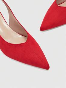 CUCCOO BIZCHIC Women's Red Pointed Suede Simple Commuter Fashion Wear Stiletto Back Strap High Heel Shoes - Red suede - View 3