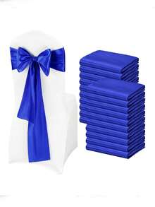 10pcs Royal Blue Satin Chair Bow Ribbons, Wedding Chair Back Satin ...