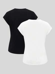 Louniche 夏季新款簡約度假穿搭 2件套 女款短袖 T-shirt - 黑與白 - 查看 4