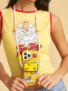 TOM & JERRY X SHEIN 卡通黃色邊框手機殼附手機背夾，防護防摔 iPhone11-17 系列手機殼 - 彩色 - 查看 6
