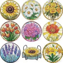 8 Stücke/Set Blumen Diamant Malerei Untersetzer, DIY funkelnde Strass hitzebeständige Tassenuntersetzer, vollständiges Diamant Kunst Handwerk Set für Anfänger und Erwachsene, handgefertigtes dekoratives Untersetzer Geschenkset, künstliche Diamant Kunst Handwerksbedarf, Geschenk - Verschiedenfarbig - Übersicht 6