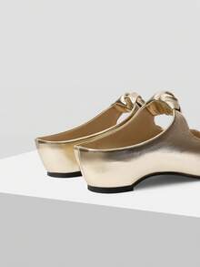 Mnmlis Women's Commuter Multi-Functional Shoes, Wedge Heel Platform Shoes, Inner Height-Increasing Design Pointed Style, Hollow Heel-Less Design Kinked Women Fall Shoes - Gold - View 3