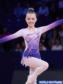 SHEIN Tween女孩水鑽印花長袖運動連身褲，紫色，適合體操、舞蹈比賽，夏季及四季皆宜 - 紫色 - 查看 6