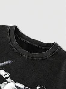 ROMWE MEN Casual Men's Colorblock Patchwork Skeleton Print T-Shirt - Multicolor - View 4