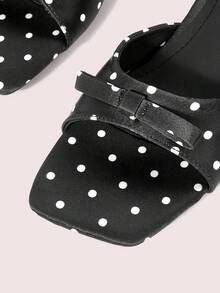 CUCCOO DOLLMOD Women's Shoes, Polka Dot Thick Heel, Black, Square Toe Bow Sandals, Casual And Comfortable Slippers In Summer - Black - View 4