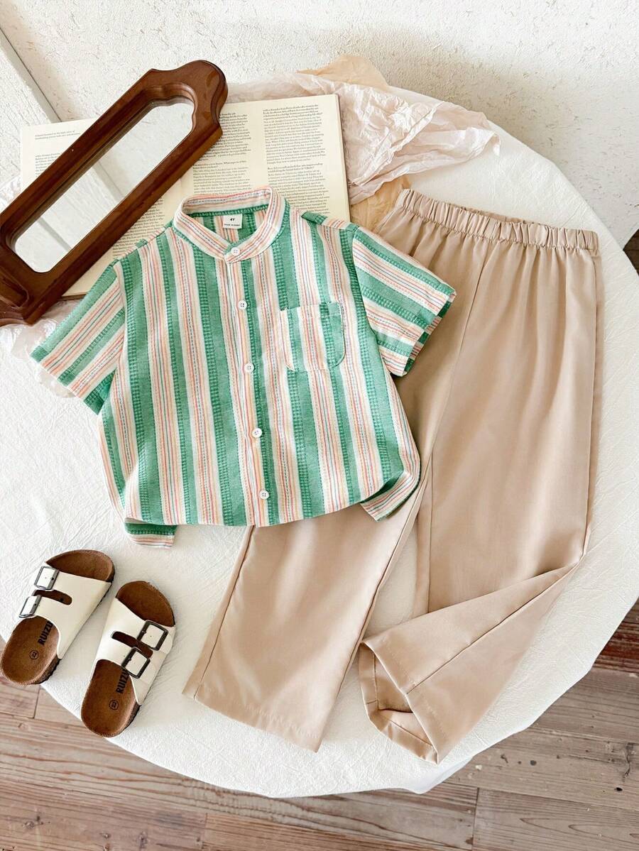 LMoss Kids 兒童女童 2 件組 編織條紋上衣與純色長褲套裝 - 彩色 - 查看 1