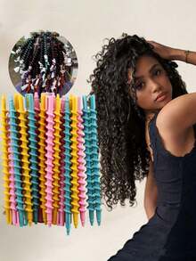 20/40pcs Random Color Long Curling Hair Rollers, Hair Curlers, Spiral Hair Curlers, DIY Hairstyling Tools, Women Hair Accessories, Hairstylist, Beauty Salon, Back To School Season - Random color - View 10
