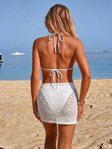 SHEIN Maternity Solid Color Beach Family Vacation Swimwear Set Summer - White - View 2