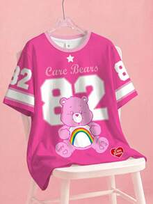 SHEIN X Care Bears 加大码夏季休闲卡通数字印花T恤 - 白色 - 查看 1
