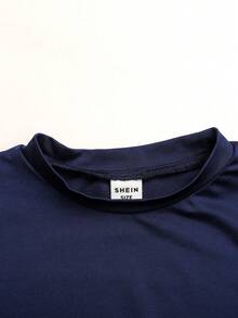 SHEIN Tween女孩馬匹圖案短袖T恤與裙子套裝，百搭款 - 寶藍色 - 查看 5