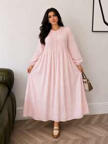 Solavon Plus Size Solid Color Casual Vacation Dress Fall - Dusty Pink - View 7