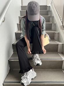 DAZY 女款素色休閒百搭日常穿著長褲 - 黑色 - 查看 5