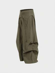 AXEPEAK Men's Solid Color Deconstructed Design Wide Leg Loose Casual Pants - Army Green - View 4