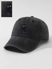 ROMWE Kawaii 1 Lady Cat Embroidered Washed Baseball Cap Outdoor Adjustable Retro Hip Hop Cap - Black - View 1