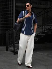 Manfinity CasualCool 男士休閒度假條紋襯衫，儀式穿著 - 彩色 - 查看 4