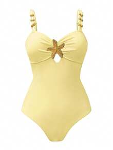 Swim Oasis 女款星星裝飾可愛休閒度假風 2 件式泳衣套裝 - 黃色 - 查看 3
