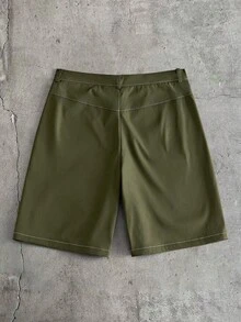 AXEPEAK Conjunto de camisa y pantalones cortos con estampado de letras para hombre - Verde militar - Ver 9