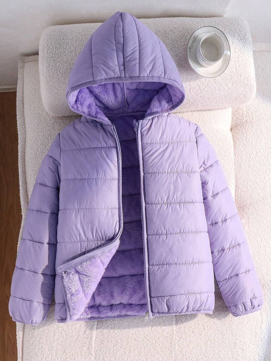 SHEIN 青少年女孩休閒時尚冬季外套,3合1設計,附保暖內裡與棉填充,寬鬆版型,舒適,適合秋冬、日常通勤、外出、聚會與拍照 - 紫色 - 查看 1