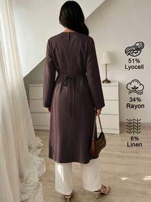Elenzga Women's Elegant Commute Solid Color Wrap Blouse - Brown - View 2