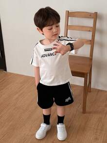 DAZY Baby Boy Round Neck Striped Short Sleeve T-Shirt And Shorts 2 Pieces Set Summer Toddler - White - View 3