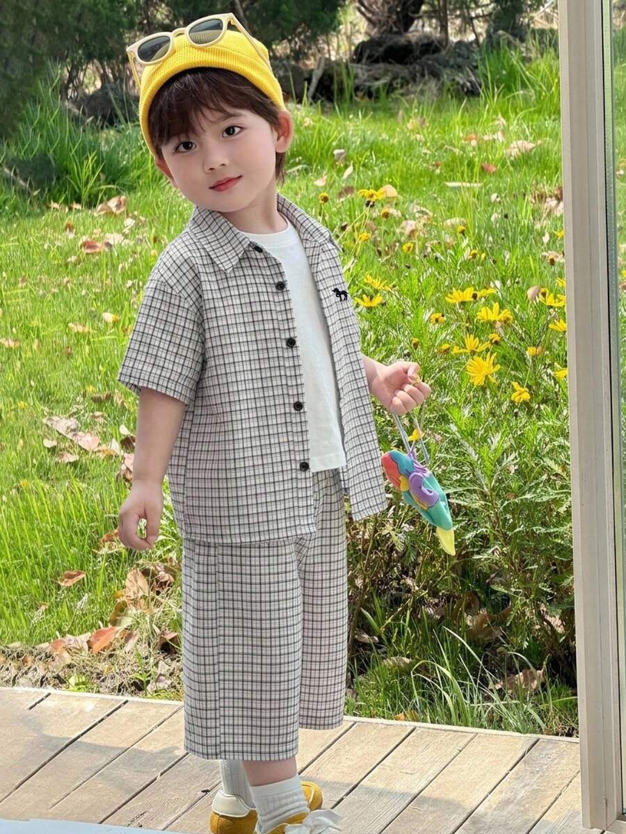 DAZY Infant (Boy) Turn-Down Collar Striped Korean Style Shirt Set - Grey - View 1