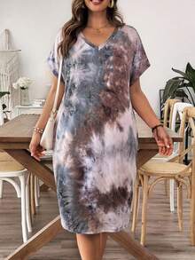 SHEIN LUNE 大尺碼夏季休閒紮染洋裝 - 彩色 - 查看 4