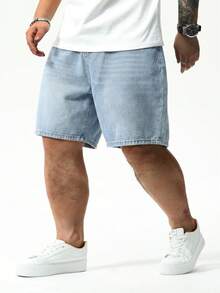 Manfinity Homme Men Plus Size Loose Fit Casual Denim Shorts Baggy Jorts Plain Light Blue Work Basic Going Out Hang Out Commute College - Light Wash - View 1