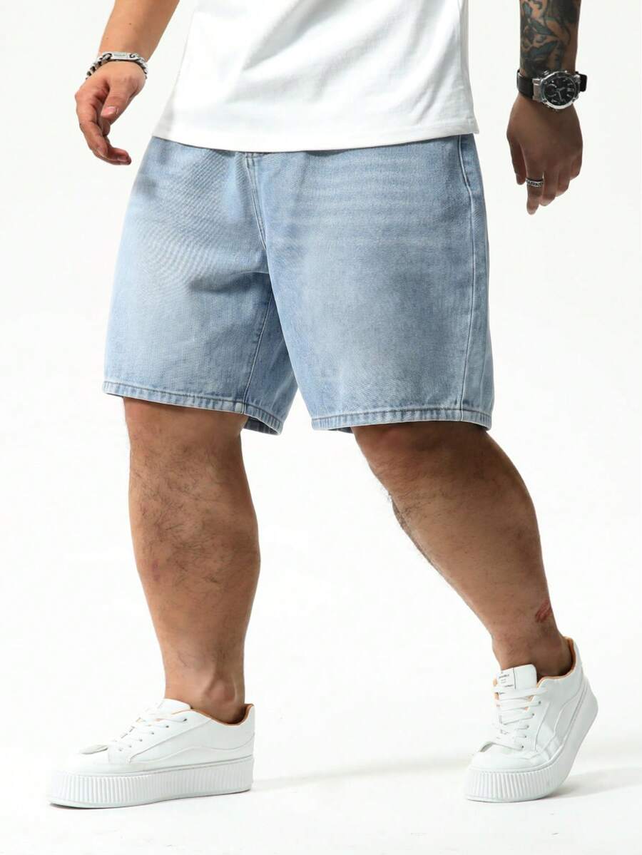 Manfinity Homme Men Plus Size Loose Fit Casual Denim Shorts Baggy Jorts Plain Light Blue Work Basic Going Out Hang Out Commute College - Light Wash - View 1