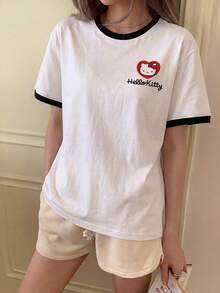 CovetEZ HELLO KITTY AND FRIENDS | SHEIN 休閒極簡印花圓領短袖寬鬆女款T恤 - 彩色 - 查看 4