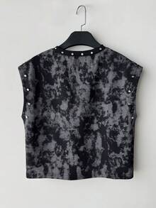 IslaSuriya Camiseta de tirantes de mujer de verano casual grunge con estampado gris oscuro para conciertos - Gris - Ver 2