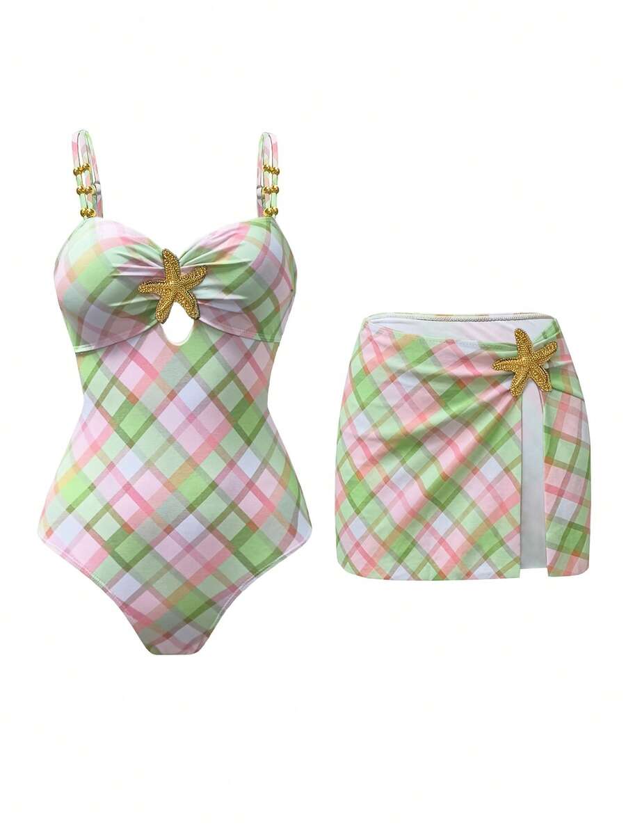 Swim Oasis 女款星星裝飾可愛休閒度假兩件式連身泳衣套裝 - 彩色 - 查看 1