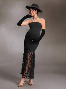 Cheriluna Maternity 性感優雅黑色抹胸貼身洋裝，適合家庭聚會、派對、假期、生日派對及其他場合 - 黑色 - 查看 4