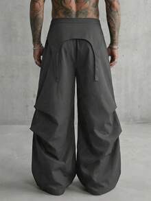 AXEPEAK Men's Fashionable Design Wide Leg Pants - Grey - View 2