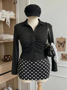 Comfortcana Casual Versatile Solid Color Long Sleeve Plus Size Women's T-Shirt Fall - Black - View 1