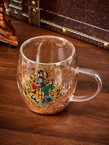 HARRY POTTER X SHEIN 1個 8.8oz/260ml 徽章圖案高硼矽雙層玻璃馬克杯，咖啡杯，耐冷耐熱，適用於牛奶、果汁、咖啡、氣泡水等，魔法學院 - 無色 - 查看 5